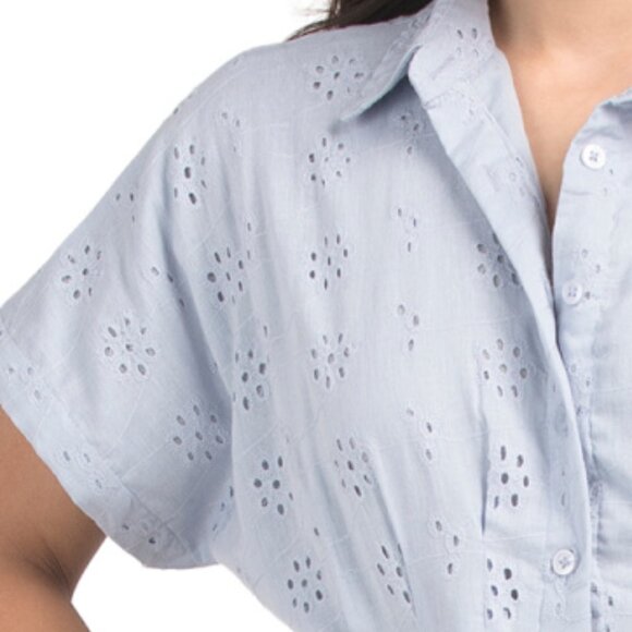 WISHING WAVES Eyelet Lace Pintuck Shirt Mini Dress - Picture 2 of 3